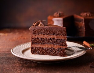 A slice of rich chocolate mud cake.