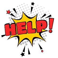 Obraz premium help and exclamation point, vector poster or banner, social media post, cartoon comics style