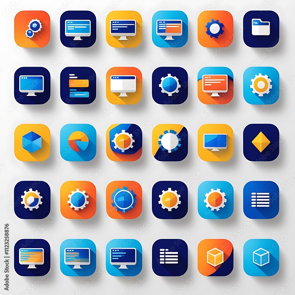 Poster colorful app icons representing software development tools