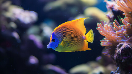 Obraz premium A colorful fish with bluish color in a beautiful background