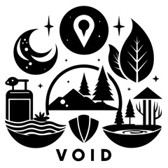 Void Nature Icons vector silhouette black design white background