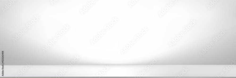 Poster white background with light, blurred shadow on floor for winter product presentation,panoramic studi