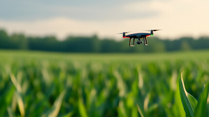 drone flying over green field capturing agricultural innovation