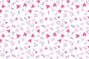 Cute pink hearts word love Seamless pattern lovely romantic Isolated background Valentine's Day textiles fabric wallpaper wrapping paper wallpaper polygraphy Repeating design Fabric print Joy