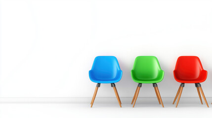 Obraz premium Colorful chairs in neat arrangement against white wall, creating vibrant and inviting atmosphere