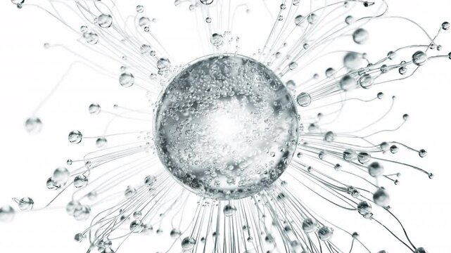 Clear cosmetic serum with liquid bubbles in a 3D abstract background. Hydrating essence gel enriched with collagen molecules. Moisturizing cream or oil for advanced skincare, beauty, and skin health.
