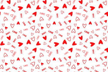 Cute red hearts word love Seamless pattern lovely romantic Isolated background Valentine's Day textiles fabric wallpaper wrapping paper wallpaper polygraphy Repeating design Fabric print Joy