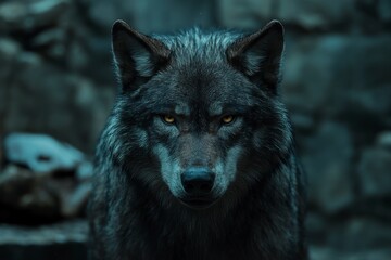 Fototapeta premium a powerful wolf looking at the camera