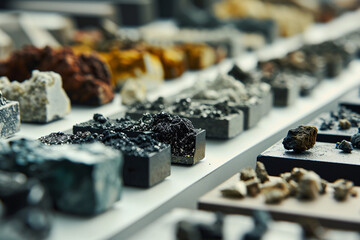 Stunning Geological Display: A Meticulously Curated Collection of Rare Mineral Specimens Revealing Nature's Intricate Textures and Vibrant Color Spectrum in Exquisite Scientific Detail