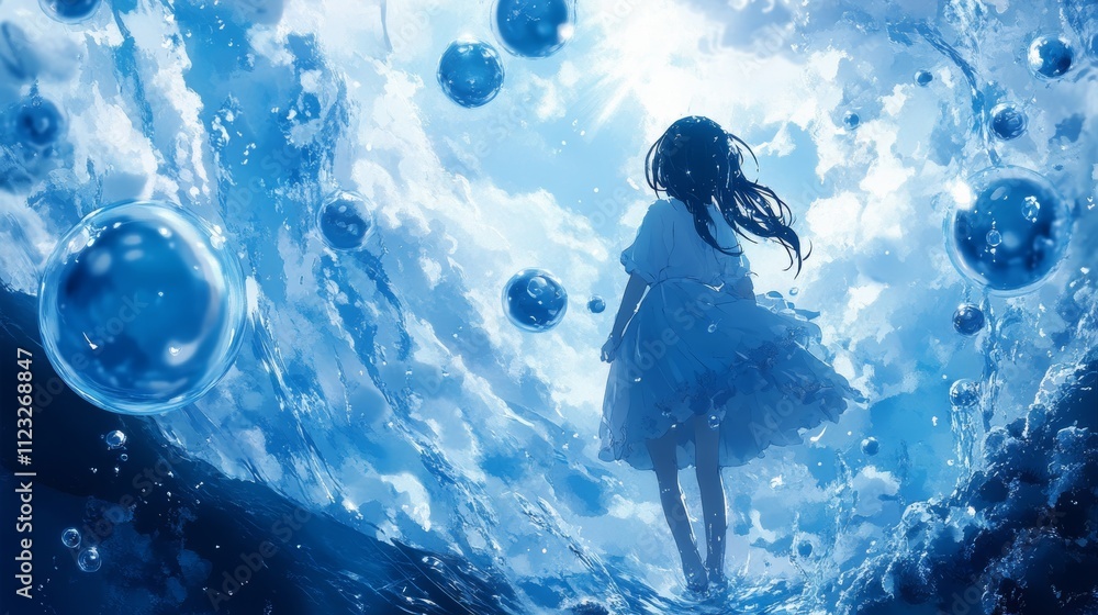 Poster abstract blue water bubble background for creative text and design generative ai