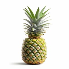 Fototapeta premium A whole, ripe pineapple with a green crown, isolated on a white background.