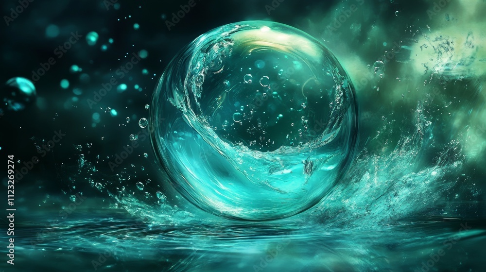 Poster cyan water bubble background for augmented reality generative ai