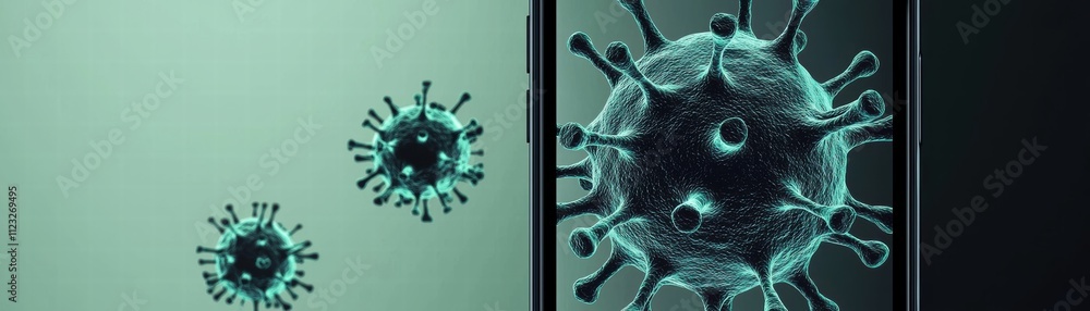 Poster virus analysis application, ai-powered mobile app for remote monitoring of viruses clean design digi