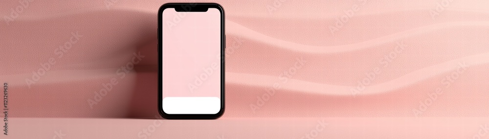 Poster a mobile with blank screen on pink background, ai-powered mobile app displaying curated insights min