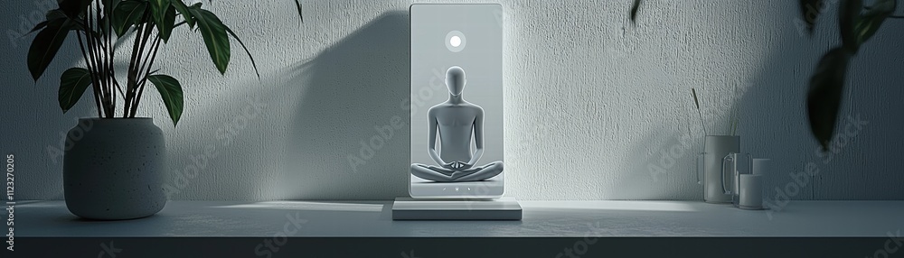 Aufkleber a mobile application with meditating robot, futuristic mobile app showcasing ai-curated meditation t