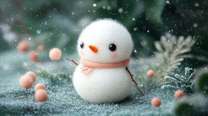 Obraz premium Snowman Figurine with Winter Snowflakes, Perfect for Winter and Christmas-Themed Decorations