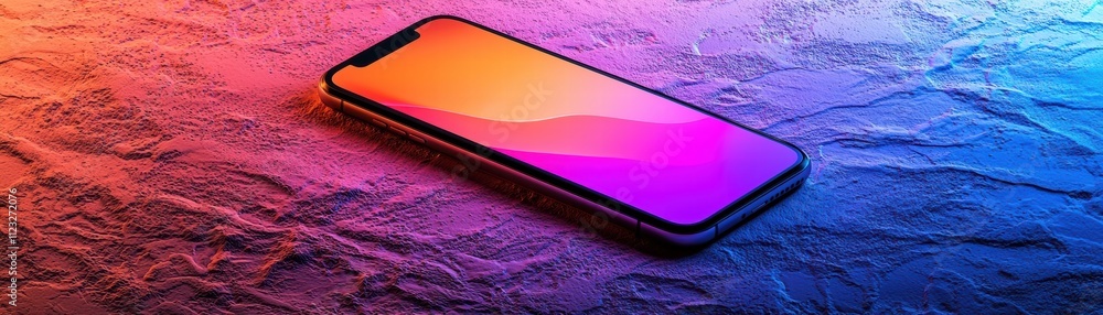 Poster a mobile with blank colorful screen, revolutionizing mobile experiences a glowing ai-driven app show