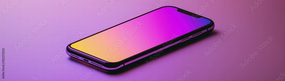 Poster a mobile with blank colorful screen, dynamic ai mobile dashboard showcasing innovative data visualiz