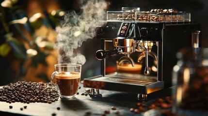 Crafting perfect coffee at home artisan espresso machine with steaming wand for a cozy kitchen