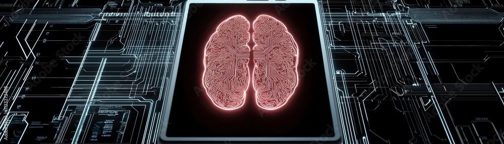 Aufkleber ai mobile diagnostics analyzing brain imaging in a futuristic tech environment, a mobile with pink b