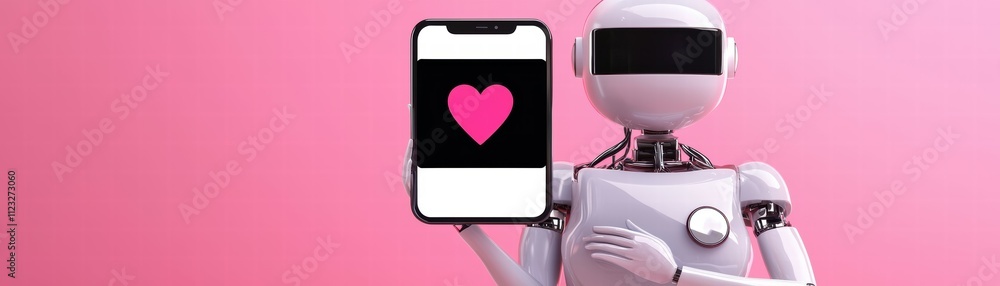 Aufkleber a white robot holding a mobile with a heart analysis application, ai-powered mobile health assistant