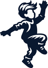 a silhouette of a boy jumping with his hands up