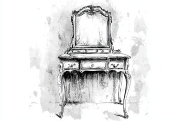 Fototapeta premium Antique Vanity Set with Ornate Mirror and Drawers