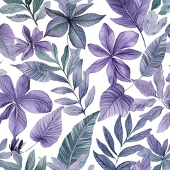 Purple and Green Watercolor Leaves Pattern
