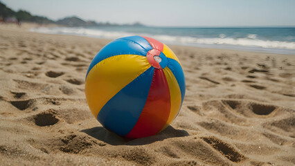 Isolated beach ball with depth of field on a Isolated beach ball with depth of field on a sandy summer background,