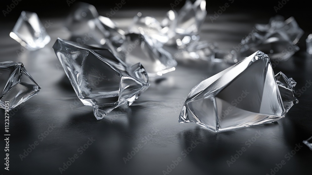 Aufkleber geometric ice fragments scattered across a dark surface, with edges forming sharp, intricate pattern