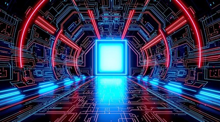 Obraz premium Digital Door to the Future in Futuristic Polygonal Style