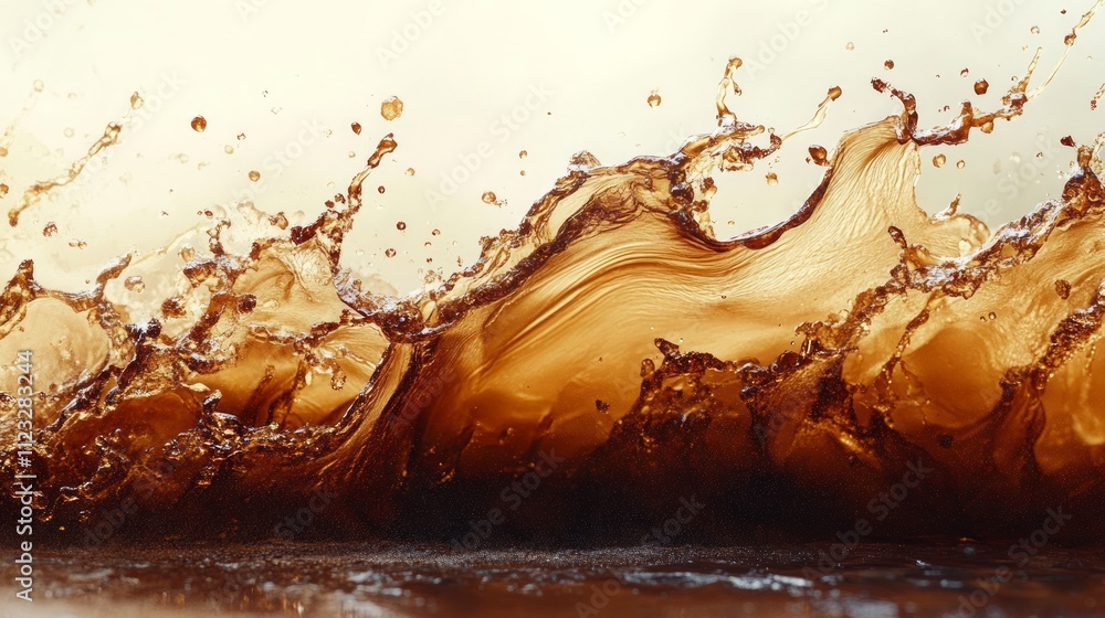 Poster splash coffee. a dynamic splash of brown liquid, capturing the energy and movement of water as it ar