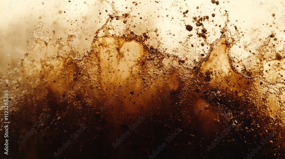 Poster splash coffee. an abstract splash of brown liquid creating dynamic textures against a light backgrou