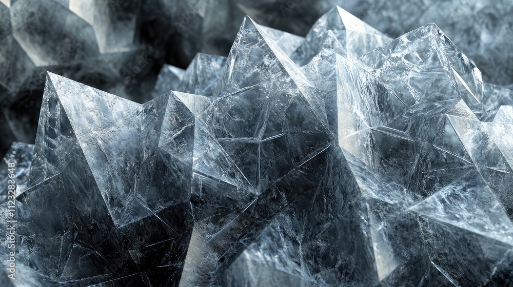 Poster ice formations arranged to resemble geometric fractals, with repeating patterns and sharp crystallin