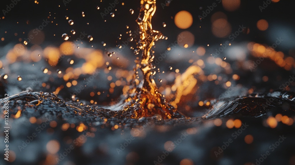 Poster splash coffee. a captivating splash of liquid with golden highlights, creating an enchanting visual 