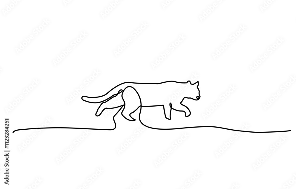 Poster continuous one simple single abstract line drawing of cat icon in silhouette on a white background v