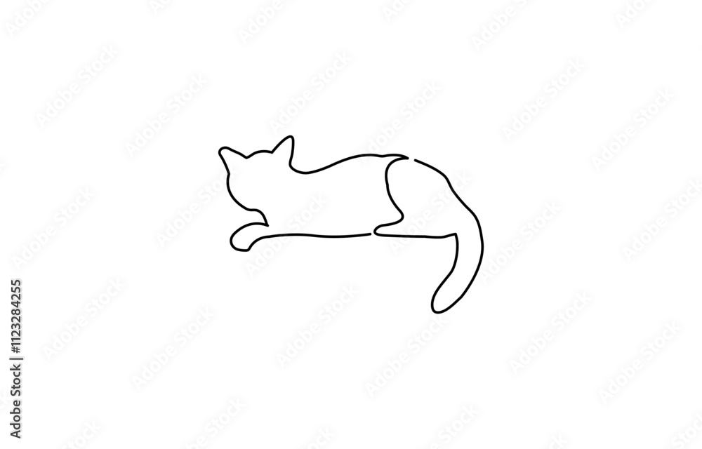 Poster continuous one simple single abstract line drawing of cat icon in silhouette on a white background v