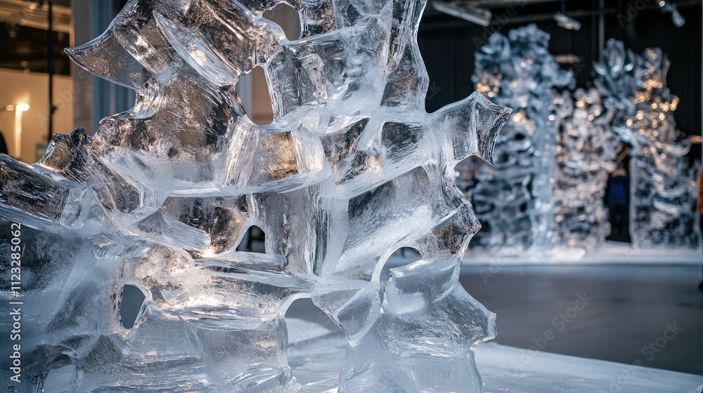 Poster ice panels arranged in a fragmented, abstract design, with intricate cuts and shapes creating a visu