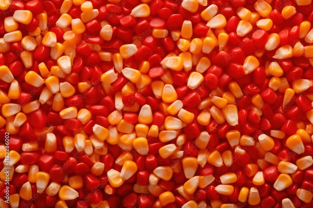 Poster the term corn constructed from numerous corn flakes, showcasing their irregular shapes and textures.
