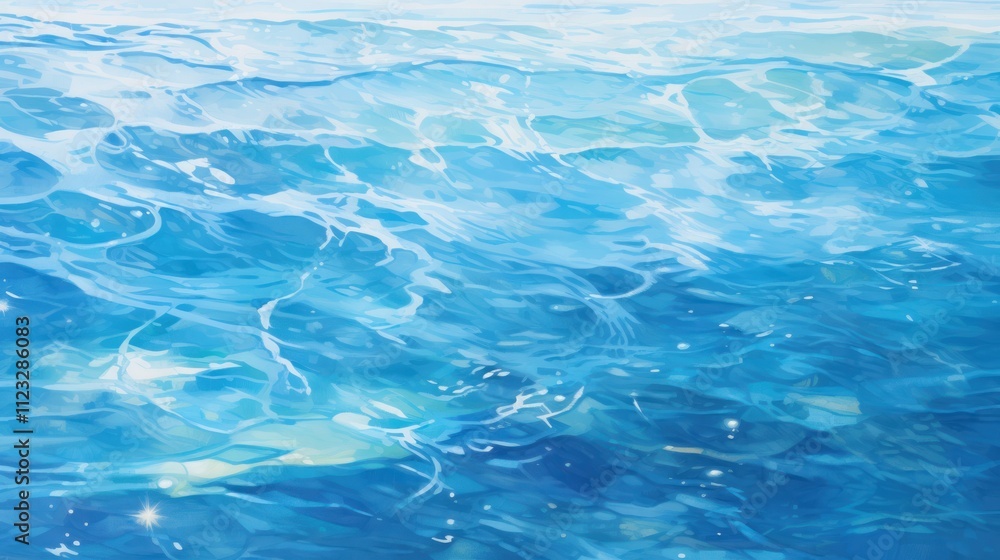 Poster tranquil blue water with gentle ripples reflecting soft sunlight, creating a serene and calming effe