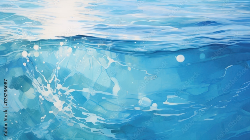 Poster tranquil blue water with gentle ripples reflecting soft sunlight, creating a serene and calming effe
