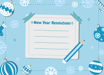 New year resolutions card with Christmas balls decoration in white Christmas theme background vector, inspiration and improvement concept