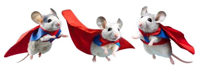 Mouse in Red Cape Flying Through the Air. Generative AI