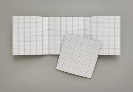 Square Trifold Open Brochure Interior and Cover Mockup