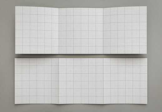 Square Trifold Open Brochure Inside and Outside Mockup