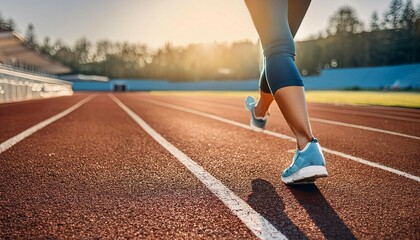 Fototapeta premium Person running on a track, symbolizing fitness, exercise, and movement.