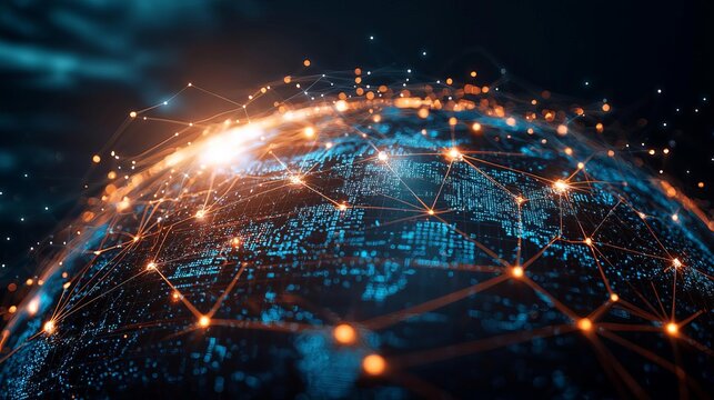 Data Center Cloud Computing Edge Computing Abstract illustration of a globe with interconnected cloud nodes, symbolizing global cloud computing networks