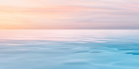 Obraz premium Serene Ocean Horizon at Sunset with Soft Pastel Colors and Gentle Waves, summer concept, copy space