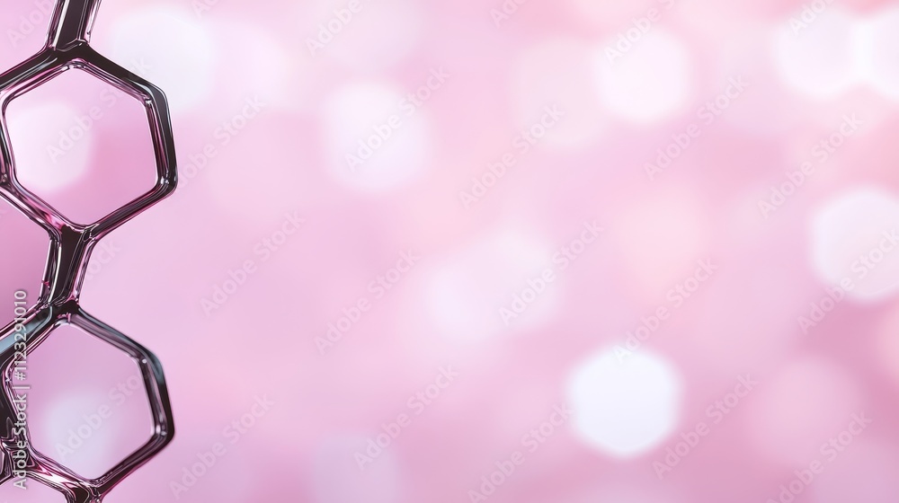 Poster abstract molecular structure on a soft pink background with bokeh effect showcasing science and inno