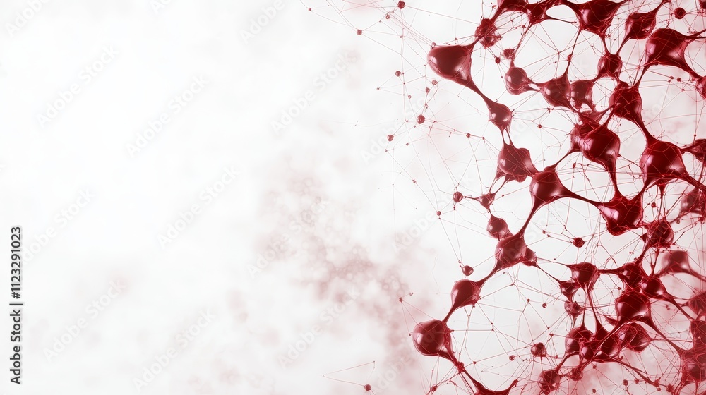 Poster abstract art of red liquid with organic shapes and network structure on light background for creativ